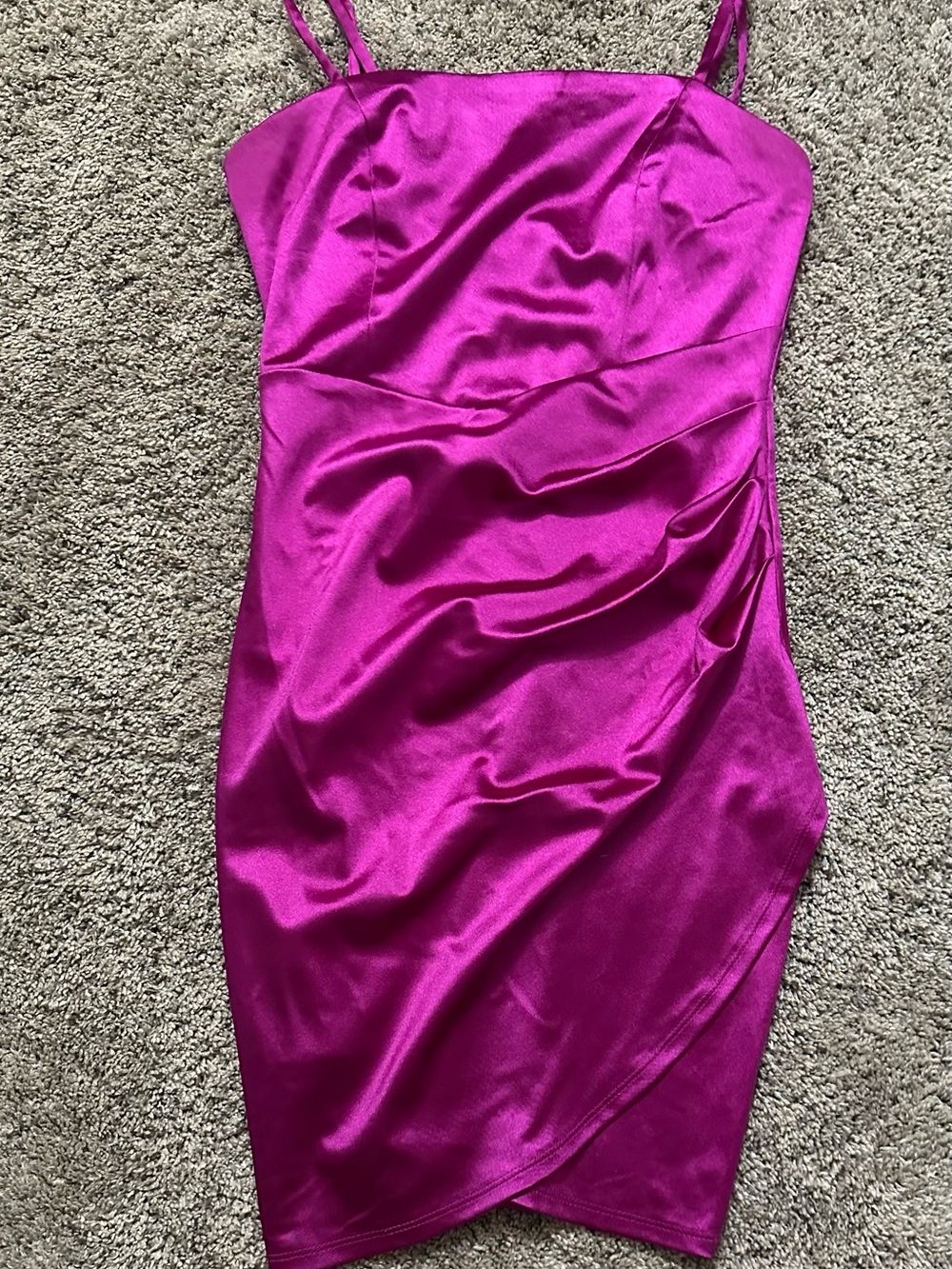#210 Honey and Rosie Magenta Satin Spaghetti-Strap Mini Dress